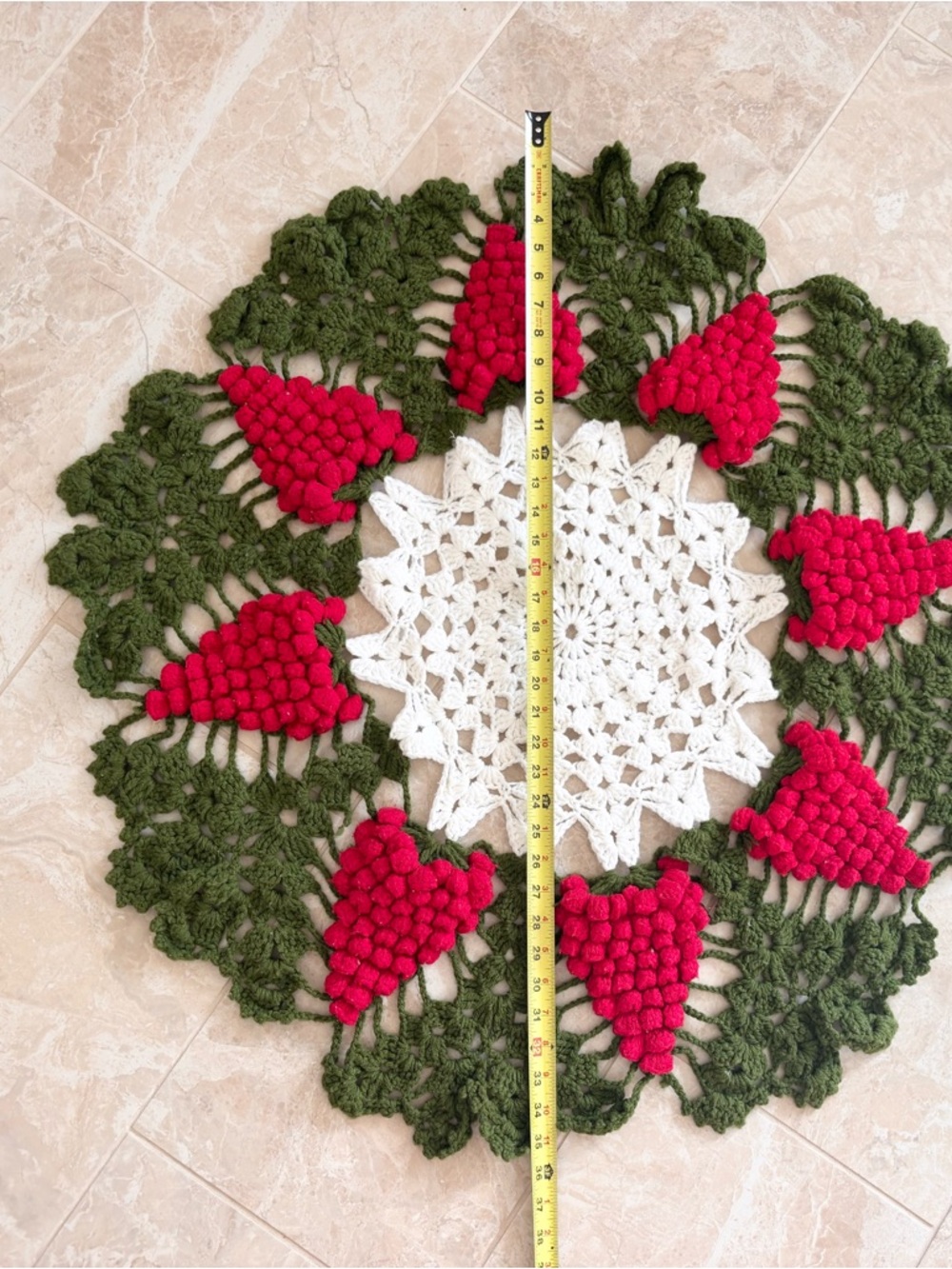 Vintage Handmade Crochet Round Tablecloth With 3D Grape Cluster Pattern Granny - Picture 10 of 11